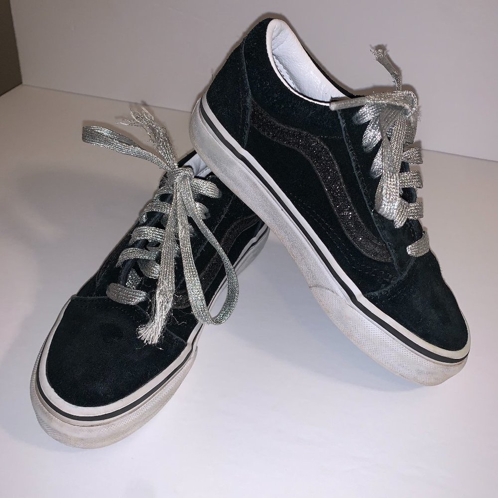 Girls Black with Sparkle Stripe Vans Size 12.5